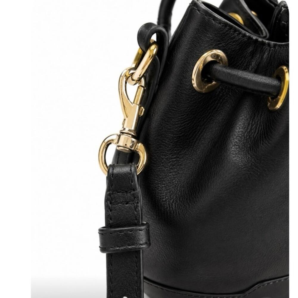 Rebecca Minkoff Mini Bucket Bag Black Genuine Leather Crossbody Purse - Picture 4 of 6
